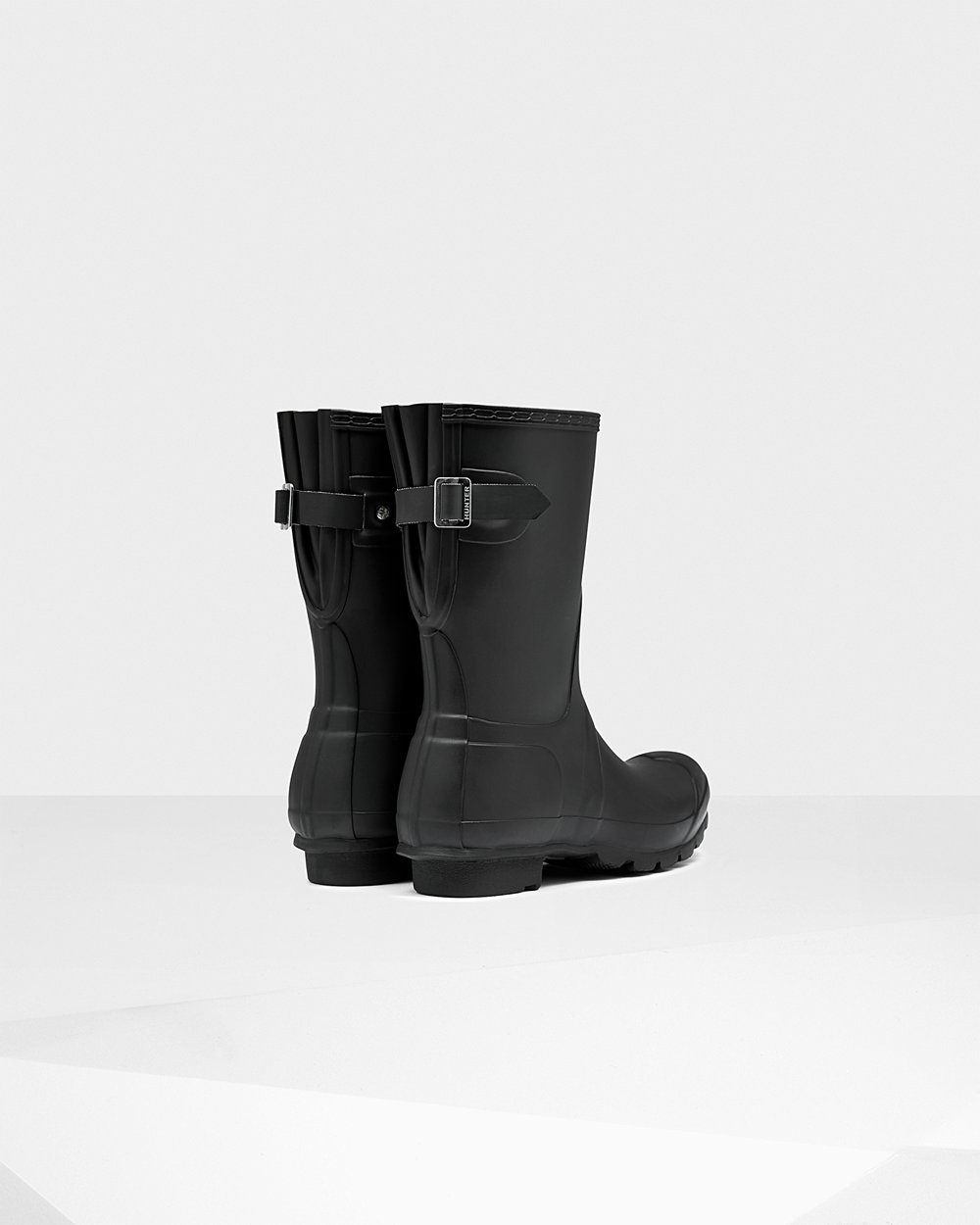 Womens Short Rain Boots - Hunter Original Back Adjustable (49AYZKIVJ) - Black